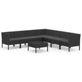 vidaXL 8 Piece Patio Lounge Set with Cushions, Poly Rattan Construction, Weather-Resistant, Powder-Coated Steel Frame, with Modular Design, Black