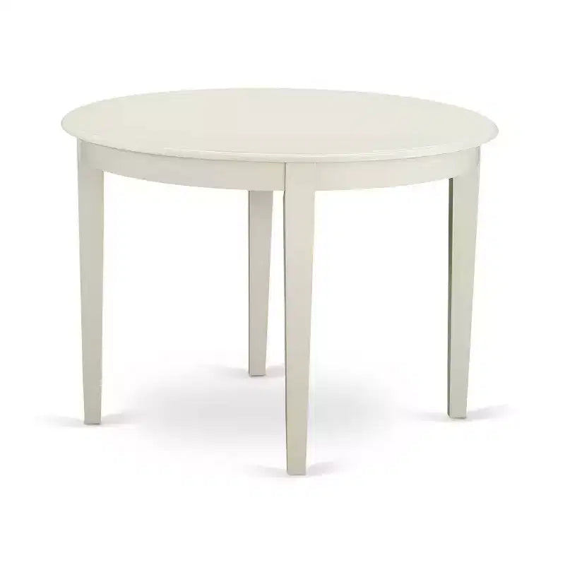 HomeStock 5-Piece Linen White Solid Wood Top - Round Dining Room Set - Seats-4