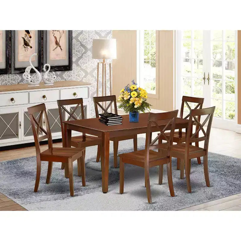 Ensemble de salle à manger médiéval 7 pièces - Table rectangulaire 60" et 6 chaises - Meubles classiques en bois pour la maison