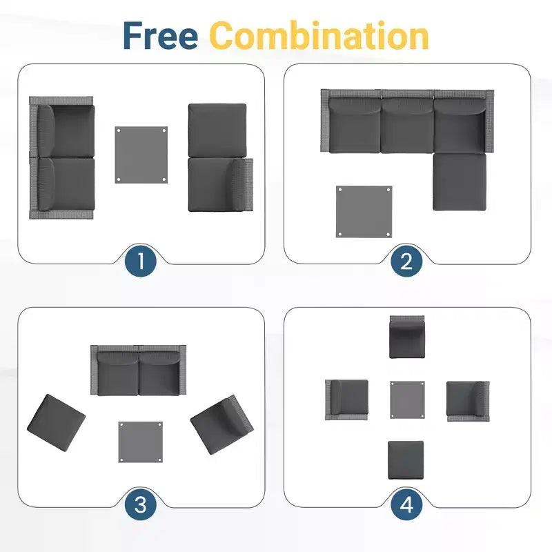 Ensemble de mobilier de jardin 5 pièces, canapé d'angle modulaire en osier pour l'extérieur avec coussins et table basse, gris