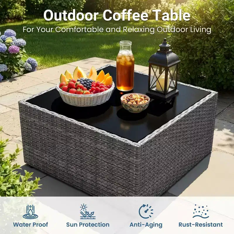 Ensemble de mobilier de jardin 5 pièces, canapé d'angle modulaire en osier pour l'extérieur avec coussins et table basse, gris