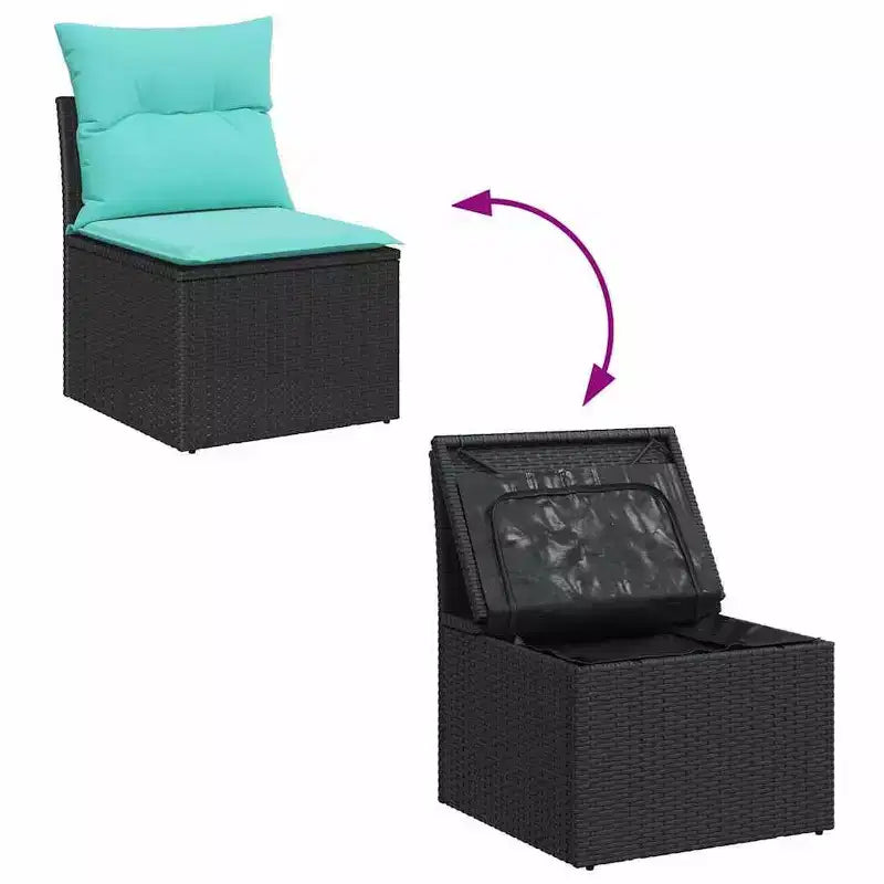 vidaXL Ensemble de canapés de jardin avec coussins 7 pcs noir et turquoise - Noir et turquoise