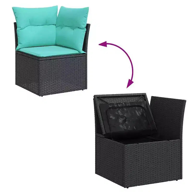 vidaXL Ensemble de canapés de jardin avec coussins 7 pcs noir et turquoise - Noir et turquoise