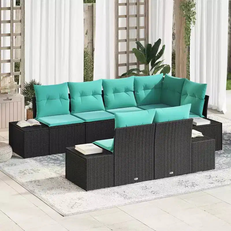 vidaXL Ensemble de canapés de jardin avec coussins 7 pcs noir et turquoise - Noir et turquoise