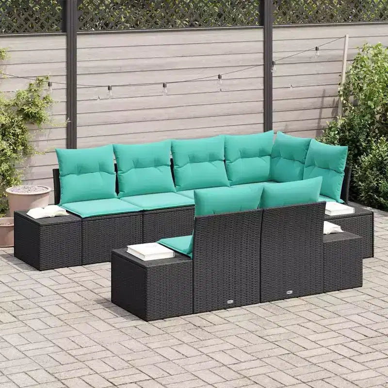 vidaXL Ensemble de canapés de jardin avec coussins 7 pcs noir et turquoise - Noir et turquoise