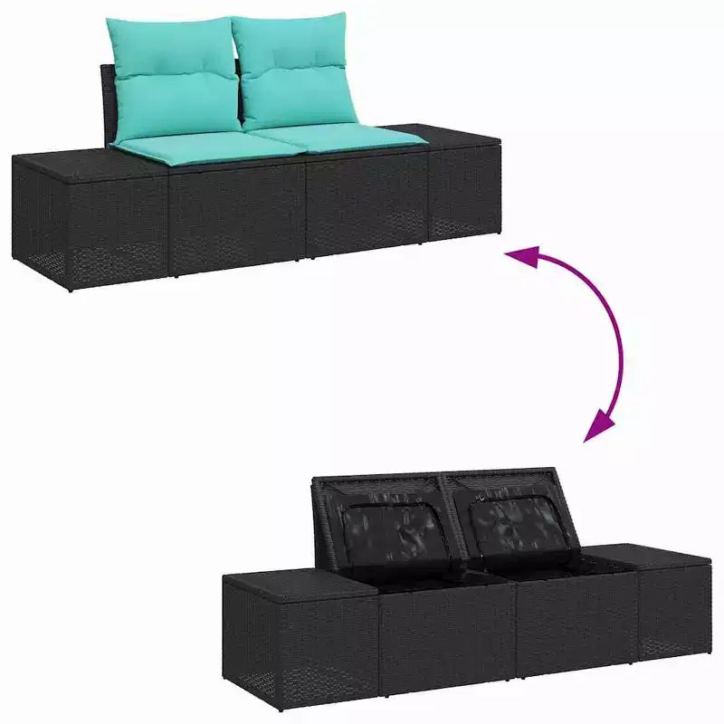 vidaXL Ensemble de canapés de jardin avec coussins 7 pcs noir et turquoise - Noir et turquoise