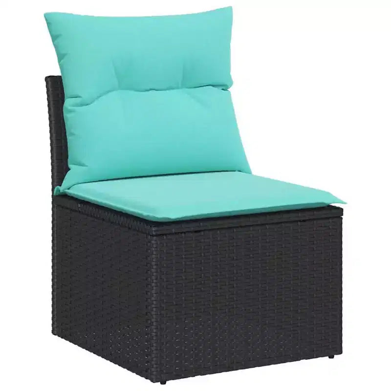 vidaXL Salon de jardin avec coussins 7 pcs Noir et turquoise - sans table
