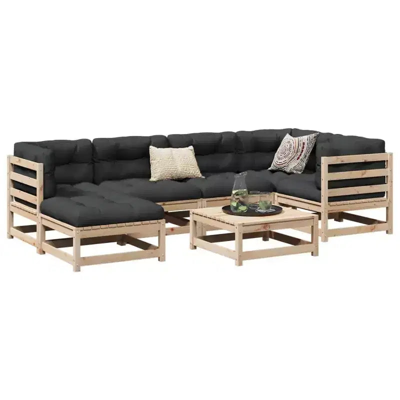 vidaXL Ensemble de canapés de jardin modulables avec poufs 7 pièces Bois de pin massif