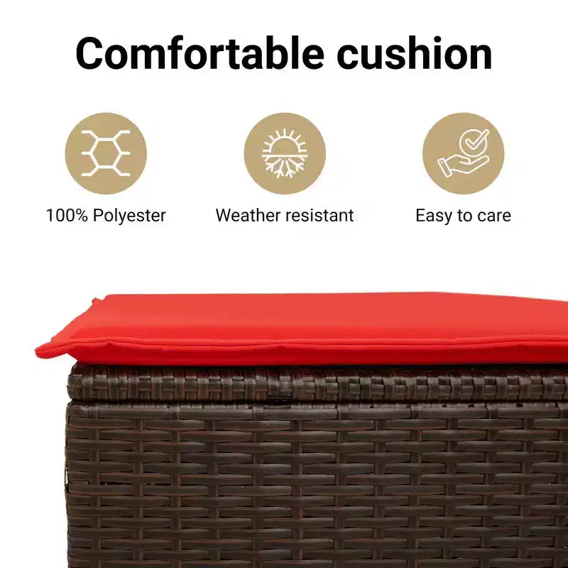 vidaXL Ensemble de canapés de jardin 7 pcs avec coussins résine tressée - Marron et rouge sans table