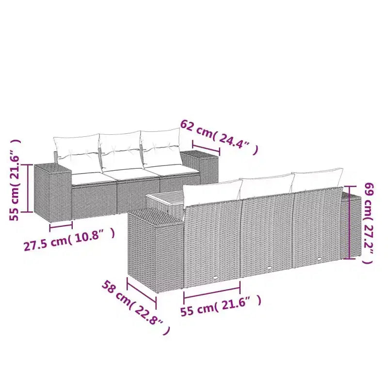 vidaXL Salon de jardin 7 pièces avec coussins, canapé d'angle modulaire en résine tressée, plusieurs couleurs