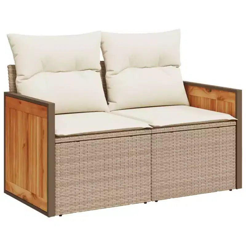 vidaXL Salon de jardin 9 pcs avec coussins résine tressée beige