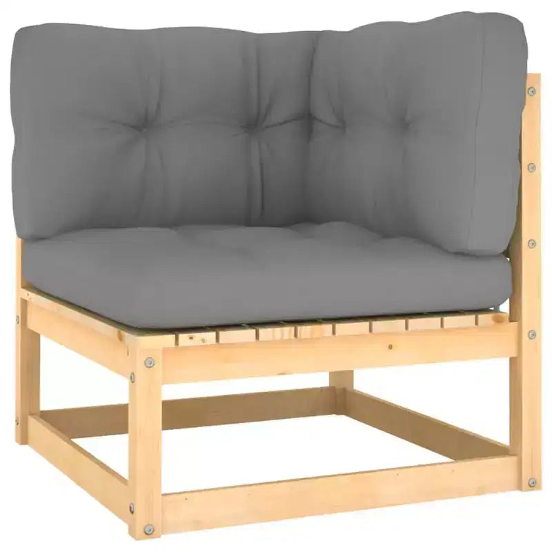 vidaXL Salon de jardin en bois naturel, coussins gris