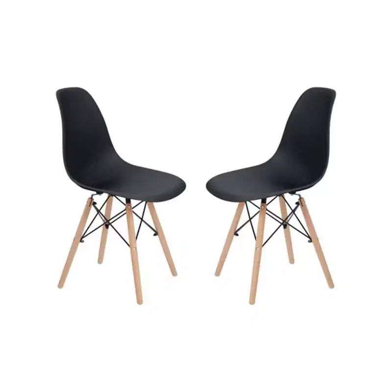Lot de 2 chaises de salle à manger en plastique avec pieds en bois, noir, style moderne, capacité 150 kg
