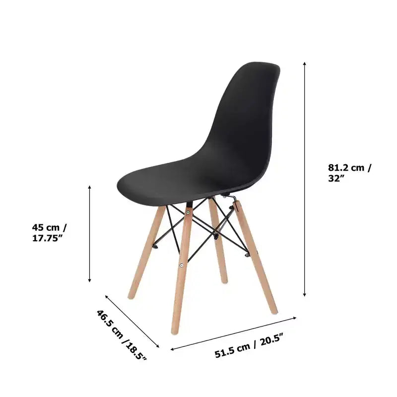 Lot de 2 chaises de salle à manger en plastique avec pieds en bois, noir, style moderne, capacité 150 kg