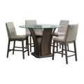 5pc Simms Round Counter Height Dining Set Walnut - Picket House Furnishings: Glass Top, Cream Chairs, Modern Style