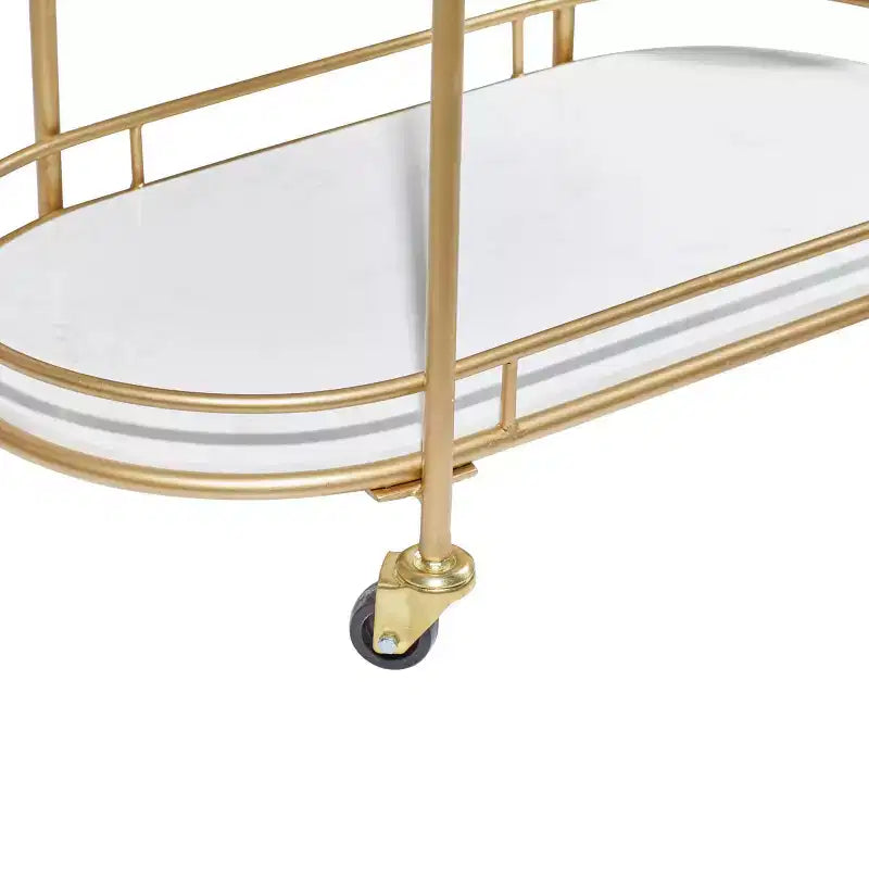 Chariot de bar contemporain en fer doré - Élégant rangement roulant à 3 niveaux, usage intérieur
