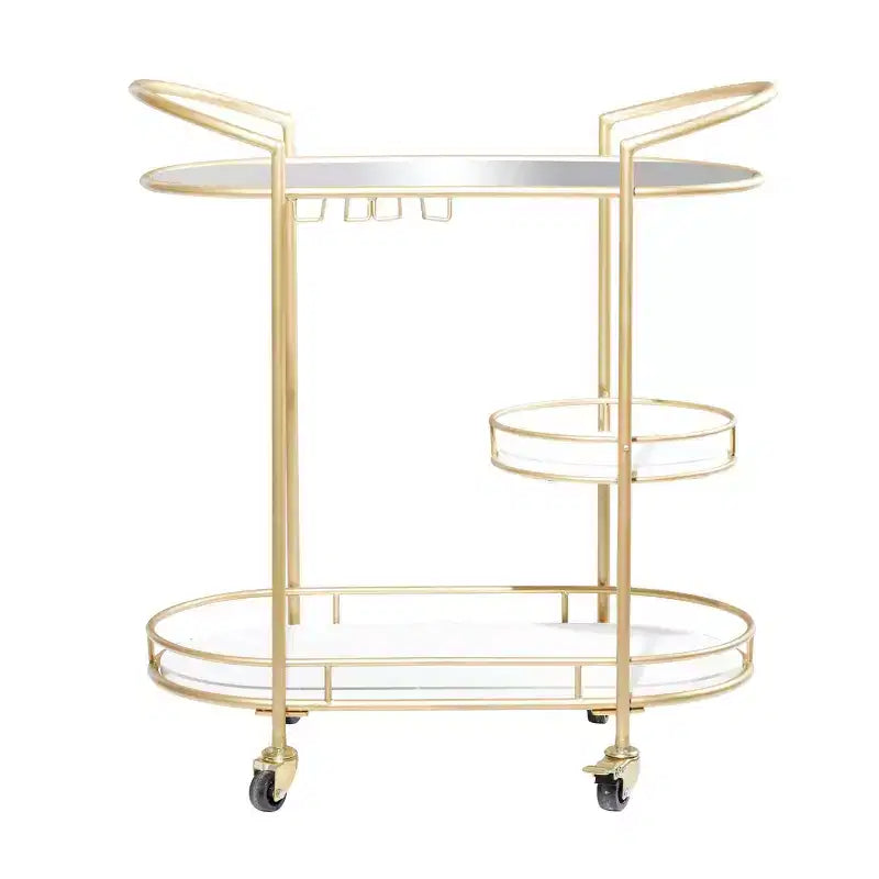 Chariot de bar contemporain en fer doré - Élégant rangement roulant à 3 niveaux, usage intérieur
