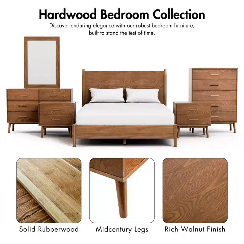 HOMES: Inside + Out Ensemble de chambre 3 pièces Mid-Century Modern Riverstone avec 2 tables de chevet Noyer