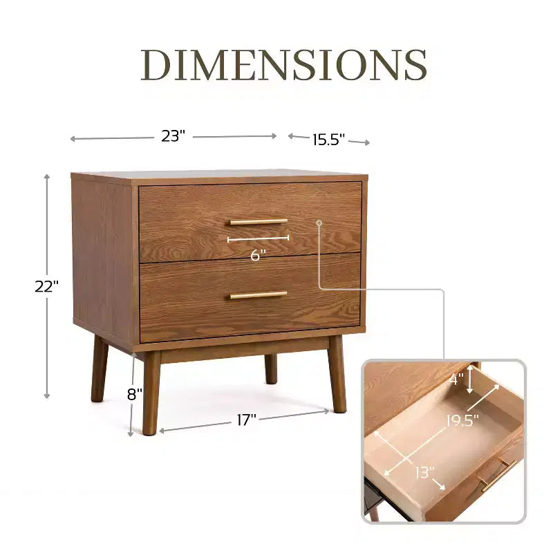 HOMES: Inside + Out Ensemble de chambre 3 pièces Mid-Century Modern Riverstone avec 2 tables de chevet Noyer