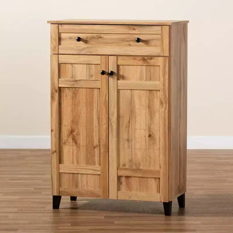Meuble à chaussures en bois 1 tiroir, chêne marron, organiseur d'entrée avec 5 étagères