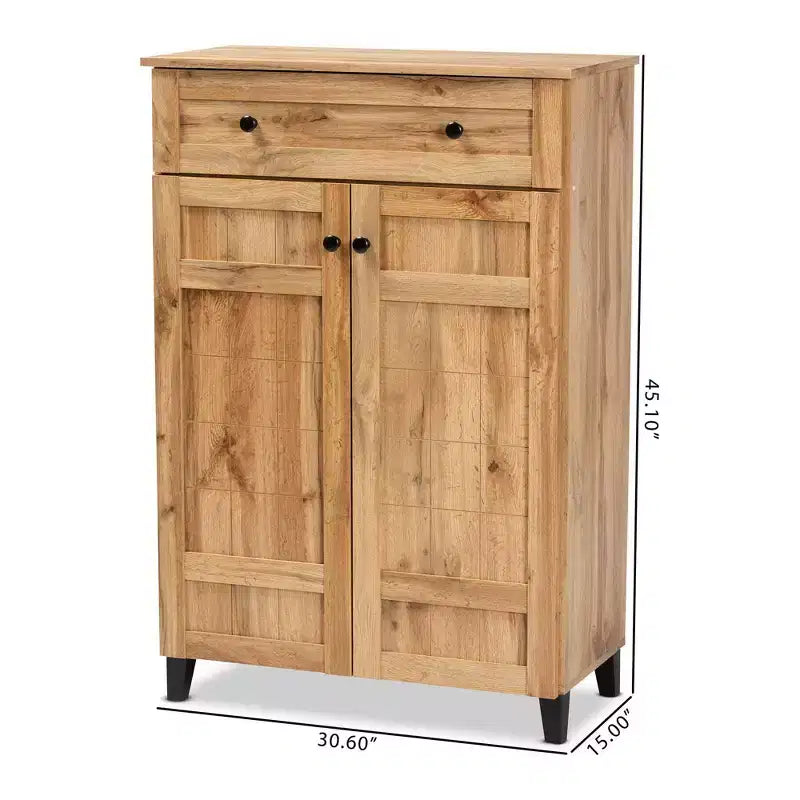 Meuble à chaussures en bois 1 tiroir, chêne marron, organiseur d'entrée avec 5 étagères