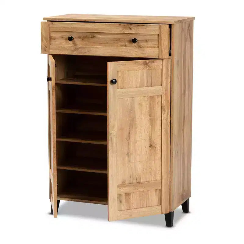 Meuble à chaussures en bois 1 tiroir, chêne marron, organiseur d'entrée avec 5 étagères