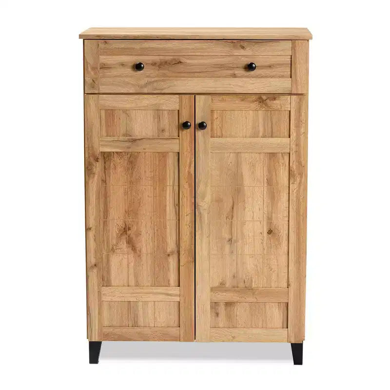 Meuble à chaussures en bois 1 tiroir, chêne marron, organiseur d'entrée avec 5 étagères