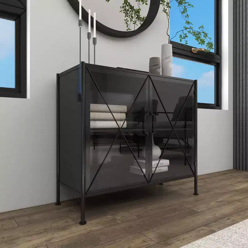 Meuble Métallique Industriel Noir : Aucun assemblage, cadre en fer, design ajouré, inclut un dispositif anti-basculement