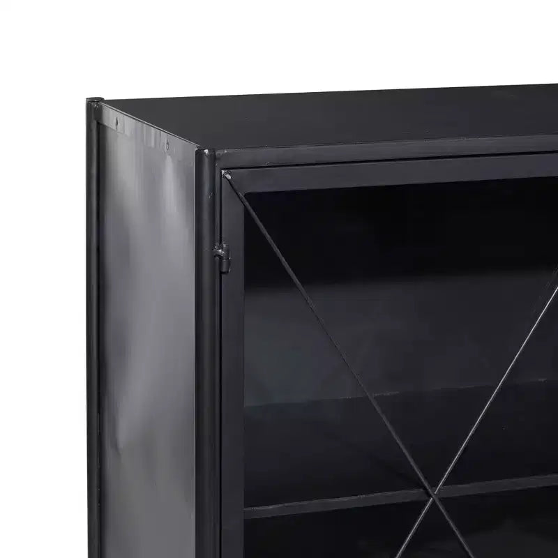 Meuble Métallique Industriel Noir : Aucun assemblage, cadre en fer, design ajouré, inclut un dispositif anti-basculement