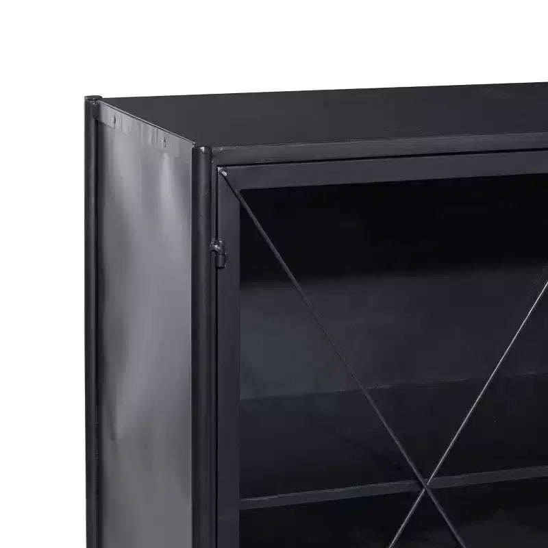 Meuble Métallique Industriel Noir : Aucun assemblage, cadre en fer, design ajouré, inclut un dispositif anti-basculement