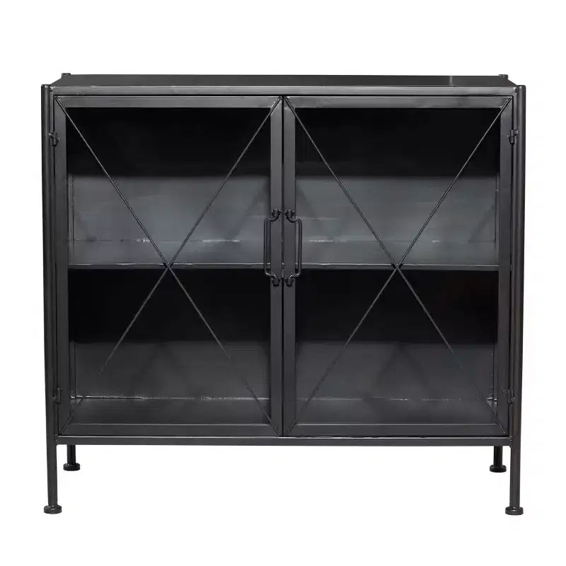 Meuble Métallique Industriel Noir : Aucun assemblage, cadre en fer, design ajouré, inclut un dispositif anti-basculement