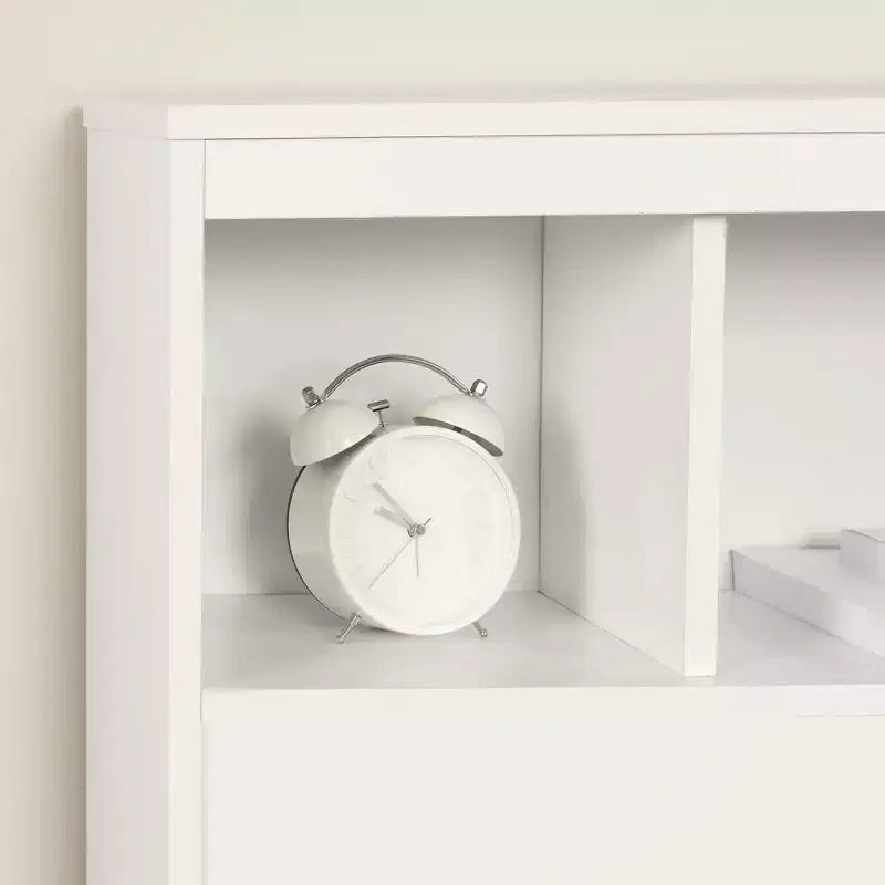 Tête de lit bibliothèque pleine grandeur, blanc pur, panneaux de particules laminés