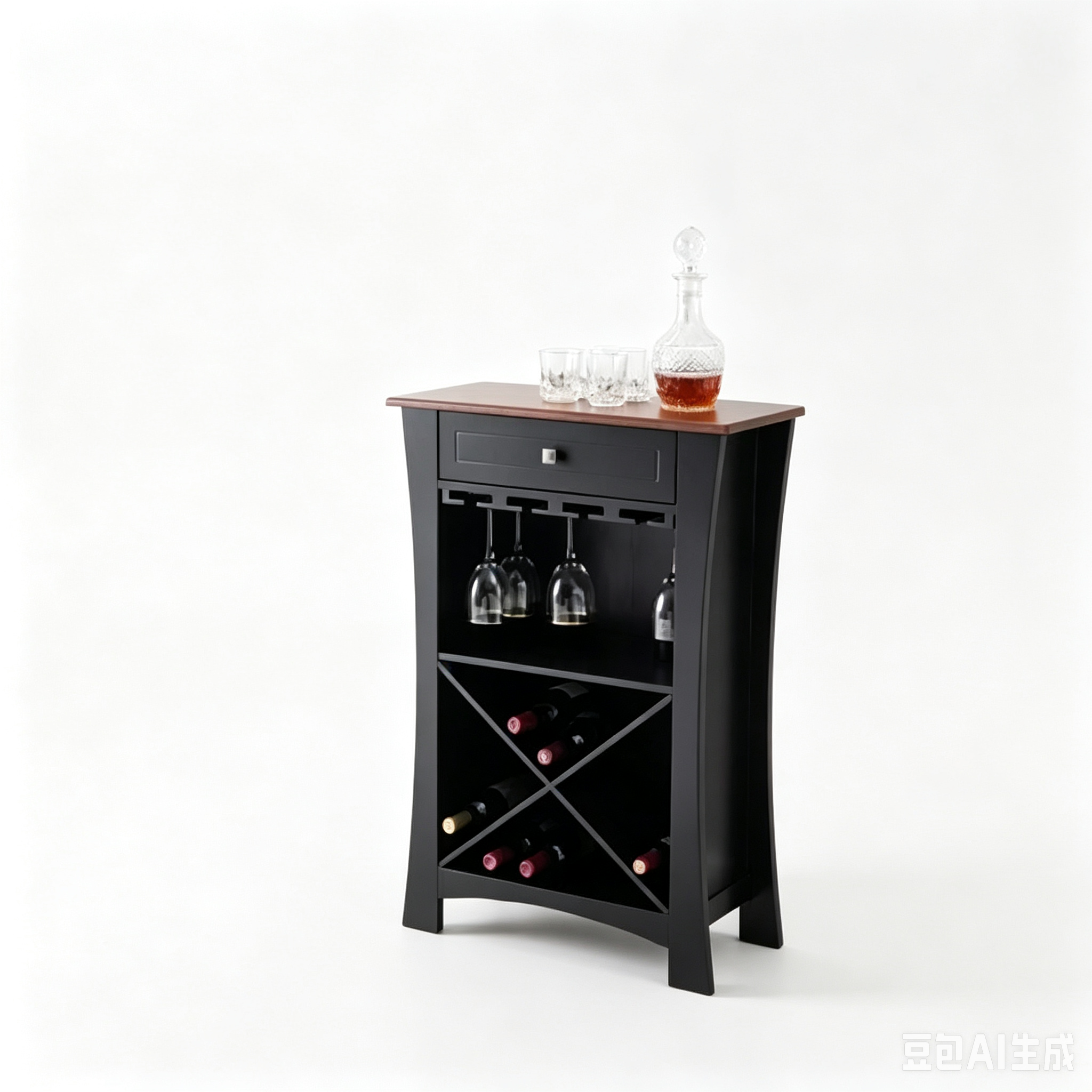 Meuble Bar avec Rangement Bouteilles et Verres et Tiroir, Noir ou Blanc