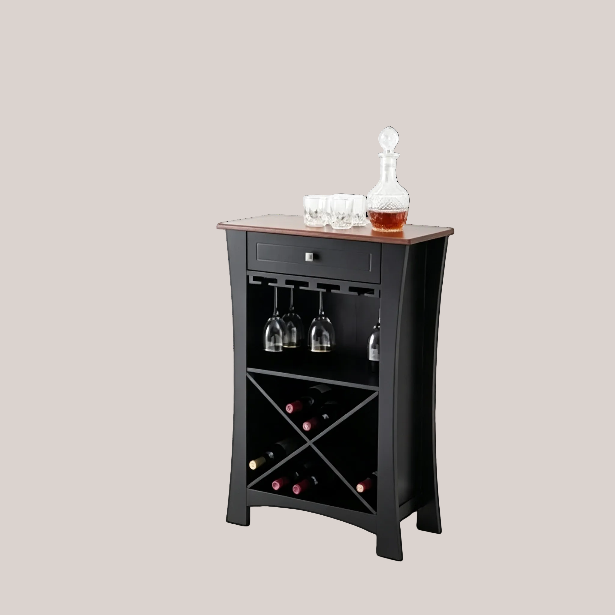 Meuble Bar avec Rangement Bouteilles et Verres et Tiroir, Noir ou Blanc