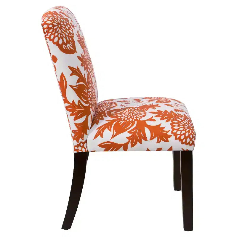 Chaise de salle à manger capitonnée à motif d'oiseaux, dossier courbé, mélange lin-coton