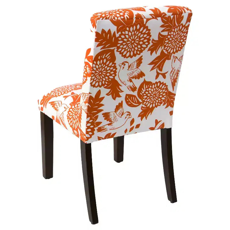 Chaise de salle à manger capitonnée à motif d'oiseaux, dossier courbé, mélange lin-coton