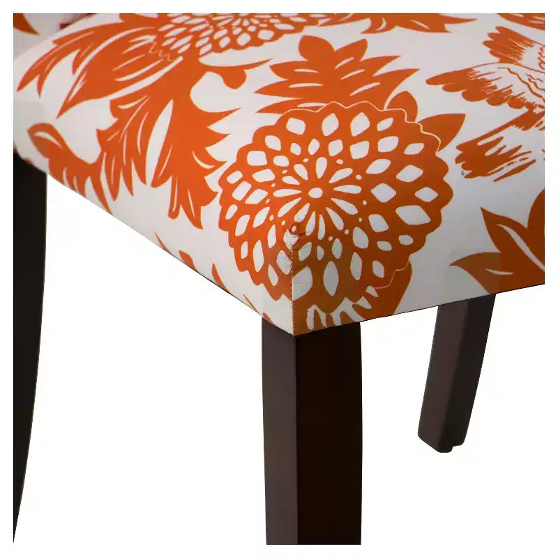 Chaise de salle à manger capitonnée à motif d'oiseaux, dossier courbé, mélange lin-coton
