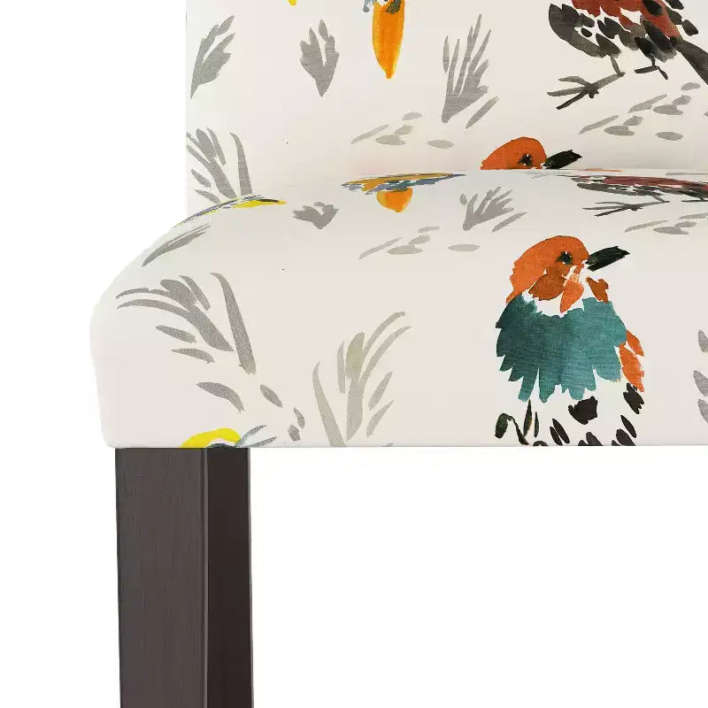 Chaise de salle à manger capitonnée à motif d'oiseaux, dossier courbé, mélange lin-coton