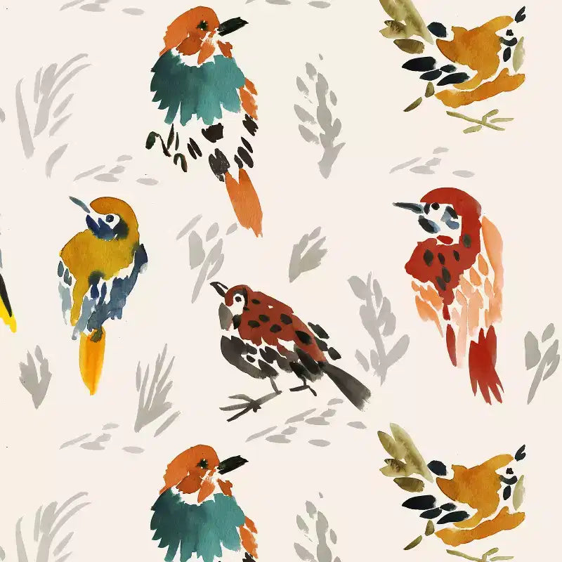 Chaise de salle à manger capitonnée à motif d'oiseaux, dossier courbé, mélange lin-coton