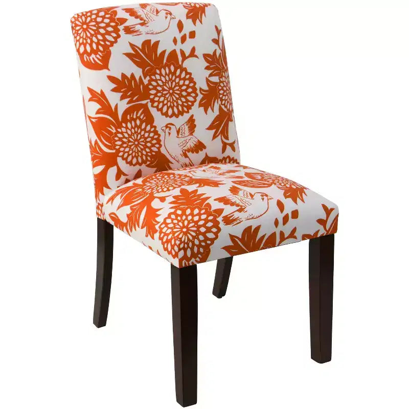 Chaise de salle à manger capitonnée à motif d'oiseaux, dossier courbé, mélange lin-coton