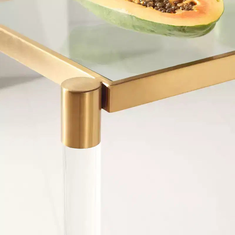Console en verre acrylique – Pieds épingle dorés