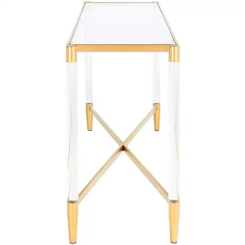 Console en verre acrylique – Pieds épingle dorés