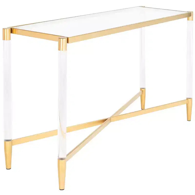 Console en verre acrylique – Pieds épingle dorés