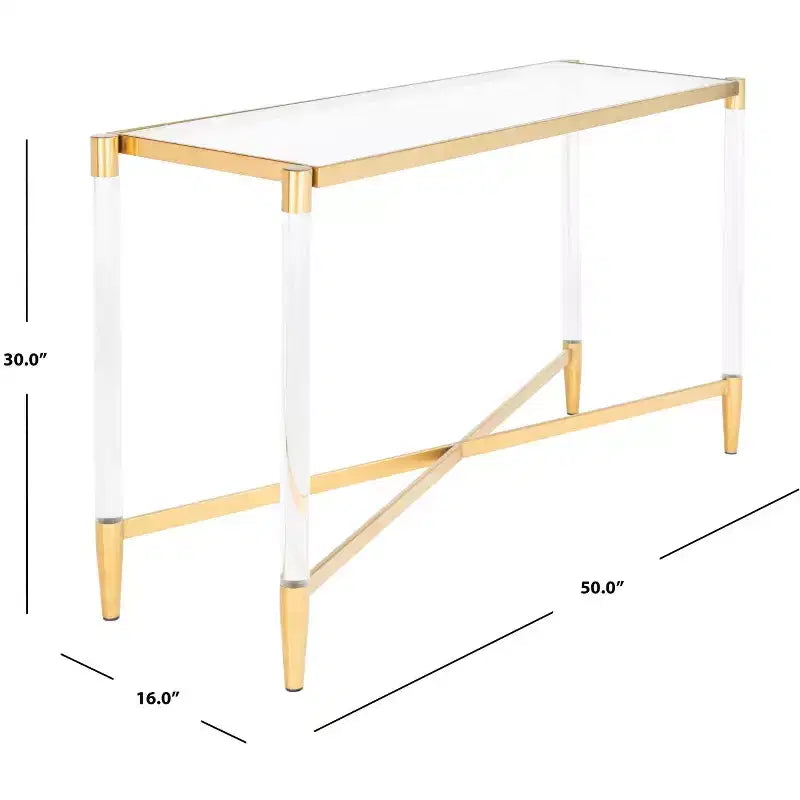 Console en verre acrylique – Pieds épingle dorés