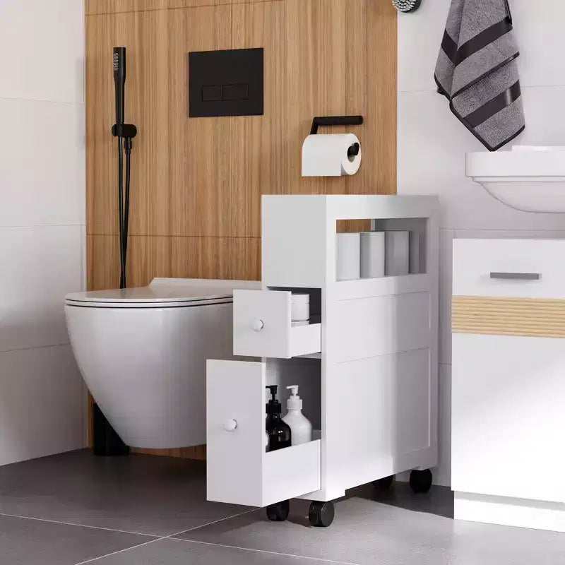 Meuble de rangement étroit de salle de bain en bois à roulettes 6.25 x 20.5 x 28.25
