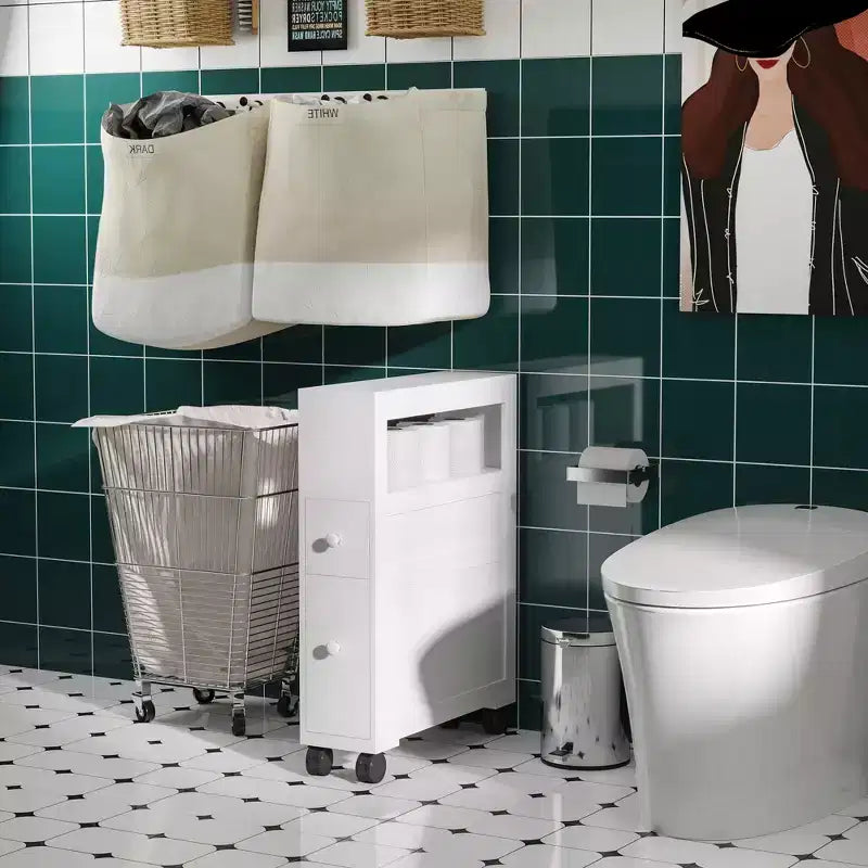 Meuble de rangement étroit de salle de bain en bois à roulettes 6.25 x 20.5 x 28.25