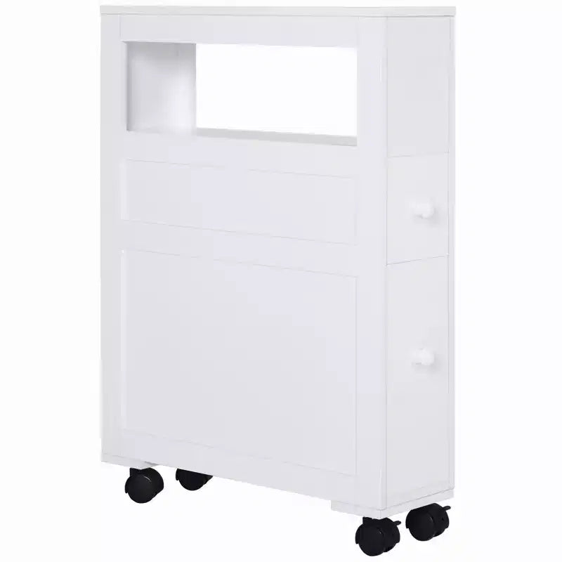 Meuble de rangement étroit de salle de bain en bois à roulettes 6.25 x 20.5 x 28.25