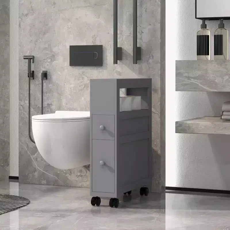 Meuble de rangement étroit de salle de bain en bois à roulettes 6.25 x 20.5 x 28.25