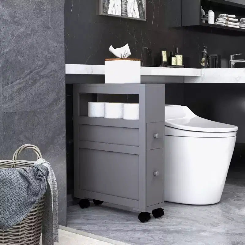 Meuble de rangement étroit de salle de bain en bois à roulettes 6.25 x 20.5 x 28.25