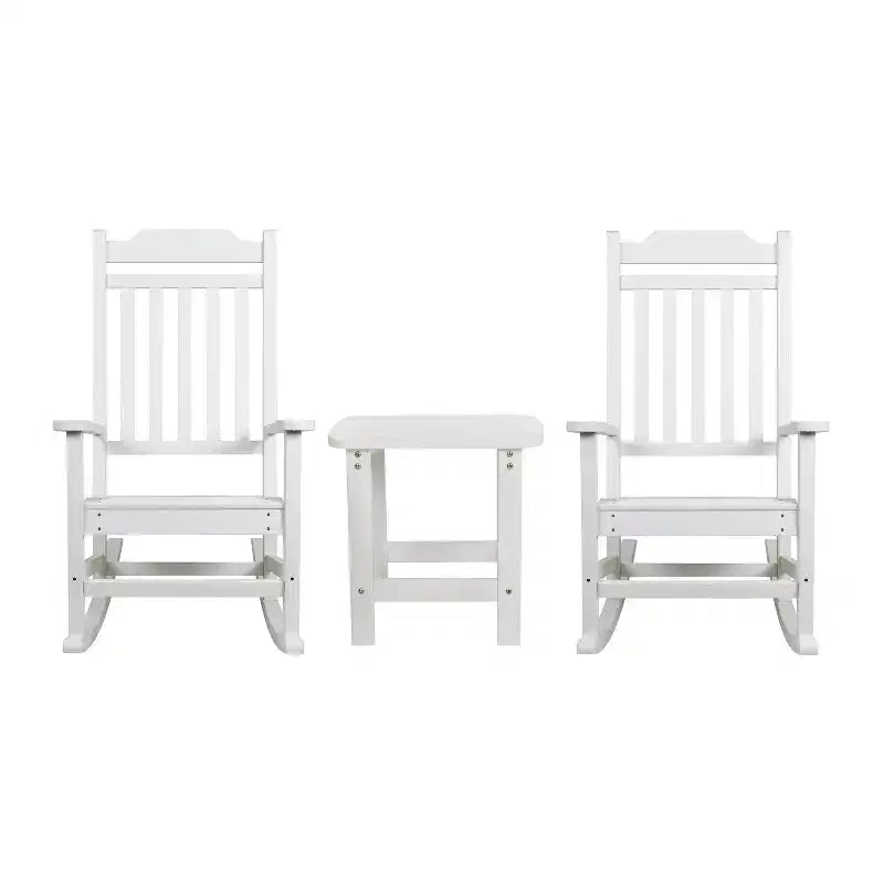 Flash Furniture Set of 2 Winston All-Weather Poly Resin Rocking Chairs with Accent Side Table